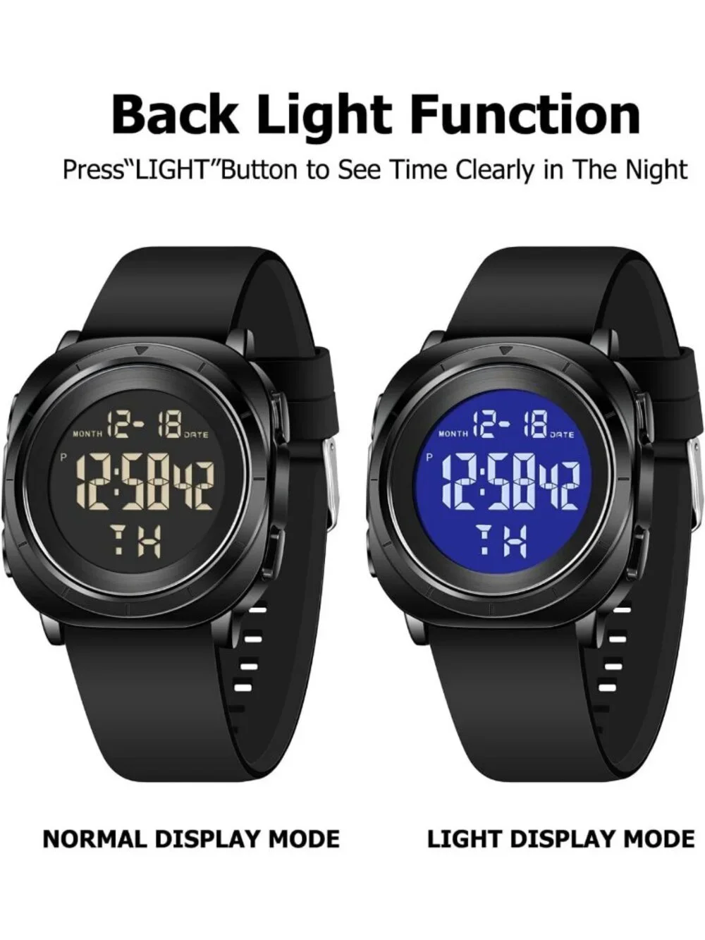 Men's Digital Waterproof Running Watch - Tactical Sports Dive Wristwatch, Black